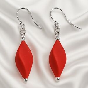 Elegant Red Beaded Drop Dangle Earrings – Silver Tone, Nickel-Free, 2.5” Long